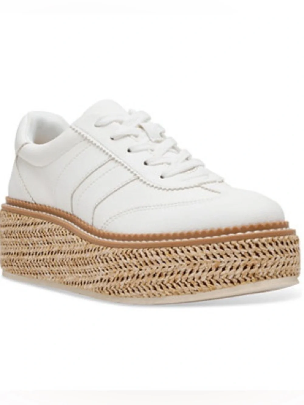 Dolce Vita White Platform Raffia-Trim Sneakers